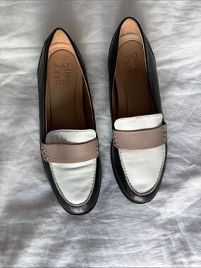 Naturalizer Colorblock Leather Penny Loafers in Black, White & Taupe